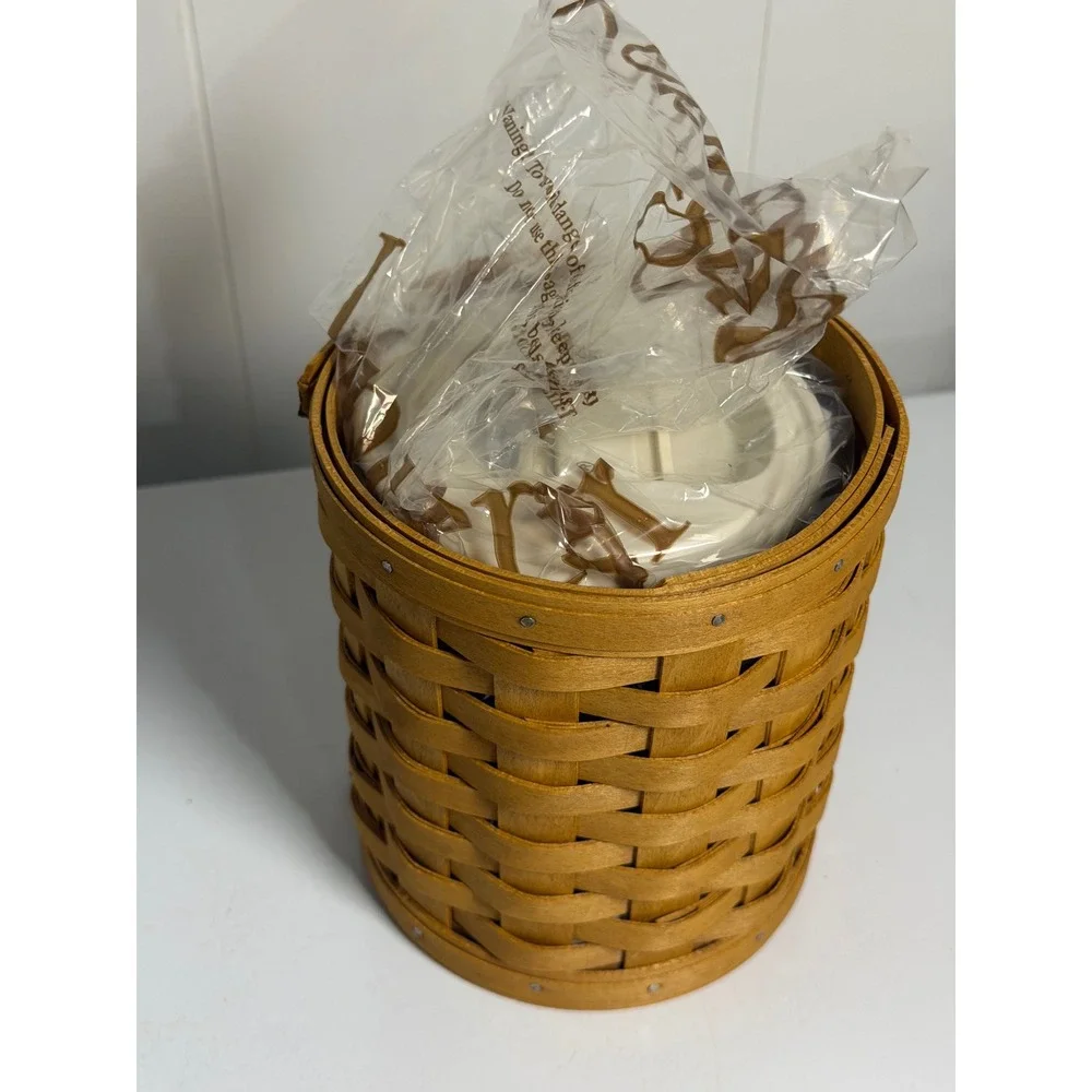 Longaberger Small Canister Basket Brown Wood Woven Kitchen Storage Lid 2004